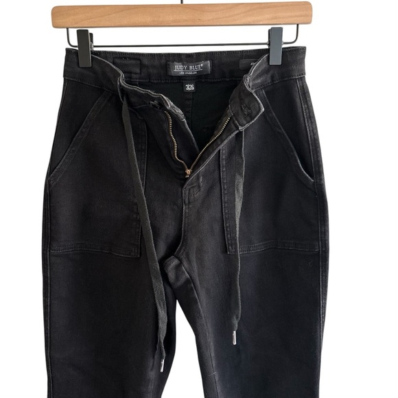 Judy Blue Black Denim Jogger Pants Size 26 High Waist Stretch Drawstring Casual - Picture 6 of 16